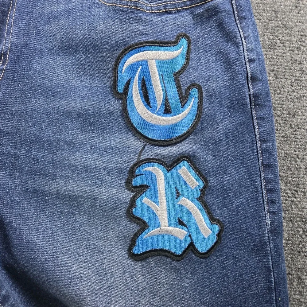 True Religion Bobby Applique Relaxed Baggy Jeans 34x32 Medium Blaze Wash NWT